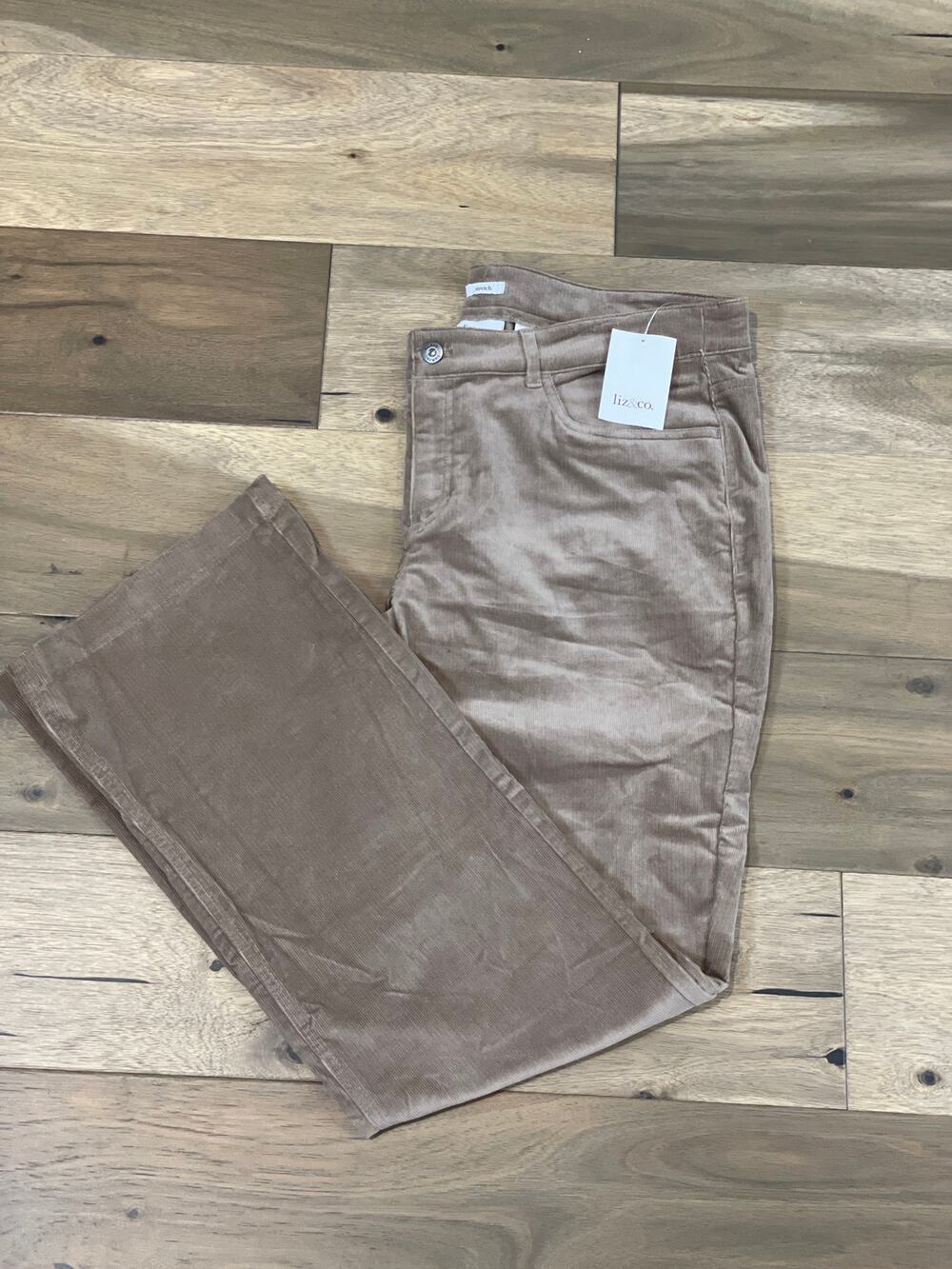 Liz & Co Pants Size 16 Tan Pinwale Corduroy Stretch Cotton NWT
